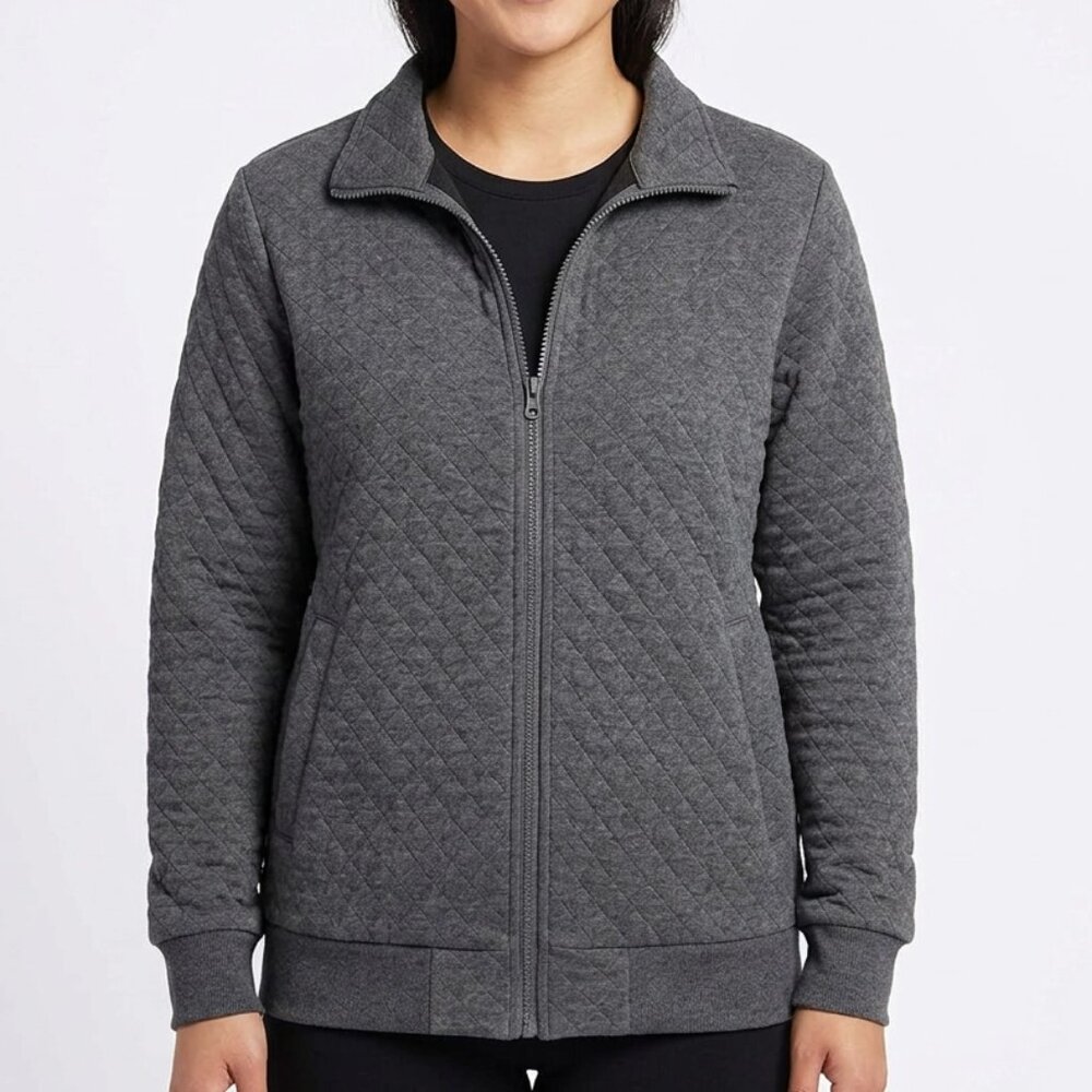 Coofandy Women's Grey Full Zip Quilted Pocketed Casual Comfy Sweater Size XL